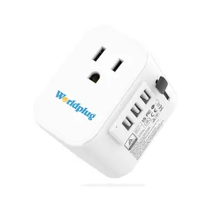 Adaptador de toma de corriente de EE. UU., puertos USB, cargador de pared inteligente, adaptador de enchufe de viaje para Europa, EE. UU., UE, RU, AUS