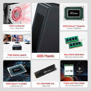 Mini PC <span class=keywords><strong>Beelink</strong></span> SER5 5500U AMD <span class=keywords><strong>Ryzen</strong></span> <span class=keywords><strong>5</strong></span> Hexa-Core 4.0GHz 16 Go DDR4 M.2 SSD AMD Radeon Graphics 2.5G LAN |   Pour un usage domestique et scolaire - Product Image 2