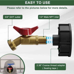 Raccord de 2 pouces à filetage grossier vers tuyau de réservoir d'eau de 1/2 pouce pour vanne d'eau IBC à filetage grossier, connecteur de jardin pour conteneur IBC, vanne de réservoir d'eau de pluie IBC - Product Image 2