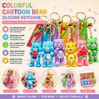 Bunter Cartoon-Bär Silikon-Schlüsselanhänger 3D Niedliche Bärenfigur Taschenanhänger mit Glocke Liebliche Tierpuppe Rucksack-Deko Geschenk Schlüsselring