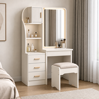 Coiffeuse et table de maquillage moderne professionnelle avec miroir LED blanc en MDF pour chambre, hôtel, salon