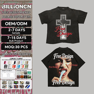 เสื้อยืดผู้ชายแบบสั่งทำพิเศษ ผ้าถัก 100% คอตตอน สไตล์ไฮสตรีท ทรงโอเวอร์ไซส์ ไหล่ตก แขนสั้น พิมพ์ลายวินเทจ - Product Image 1