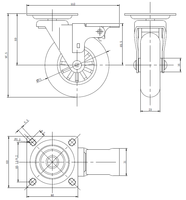 Roue pivotante en gel de 3 pouces (75 mm) transparente pour meubles avec plaque / frein