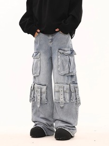 Jeans da Uomo Inbred Stitch con Dettaglio Cuciture Innate, Vestibilità Larga, in Denim Naturale, Vendita all'Ingrosso - Product Image 1