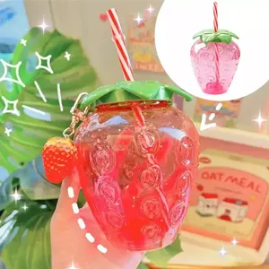 500Ml Party Leite Chá Sippy Bebida Suco Plástico Bebida Kawaii Morango Abacaxi Cup