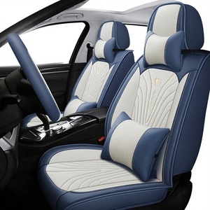 New Nappa Leather Luxury Car Seat Covers 5-Piece Universal Fit All Seasons Full <b>Set</b> with Steering Wheel Cover - Product Image 1