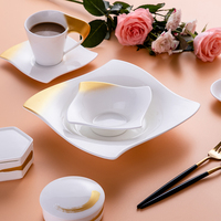 Assiette à soupe ensemble de salle à manger en céramique or et blanc vaisselle bols de service classiques de luxe nouveaux ensembles d'assiettes de luxe en porcelaine vaisselle