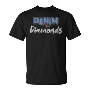 T-shirt Denim And Diamonds in cotone nero, taglia unisex per adulti - Product Image 2