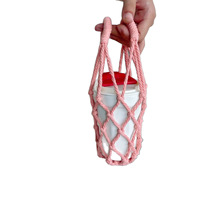 Sac de transport bohème écologique et réutilisable pour bouteille d'eau, sac à main portable, sac en filet pour tasse, support en tissu pour thé au lait et café