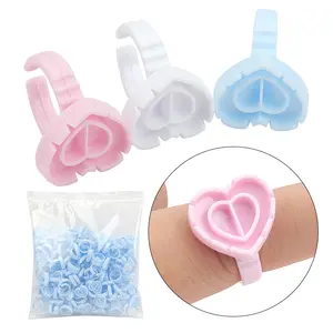 Wholesale 100pcs/pack Plastic Disposable Eyelash Extension Glue Holders Heart Shape Ring For Eyelash Glue