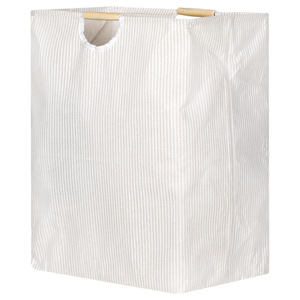 Foldable Striped Cotton <b>Laundry</b> Basket With Wooden Handle Rectangle <b>Standing</b> Type Clothing Organizer For Home Use - Product Image 5