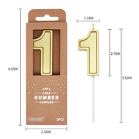 Bougies d'anniversaire numérotées de 2,76 pouces, bougies dorées pour gâteau, fête et célébration