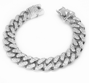 Collier et bracelet en argent plaqué <span class=keywords><strong>or</strong></span> 18 carats <span class=keywords><strong>blanc</strong></span> 12 mm avec diamants VVS, bijoux hip-hop Miami Iced Out Ice Cuban Chain pour hommes et femmes - Product Image 3
