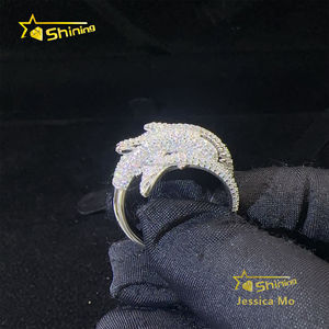 Уникальный дизайн, бижутерия в виде животного с логотипом акулы, огненного человека, хип-хоп, S925, серебро со льдом Vvs1, кольцо с муассанитом - Product Image 5