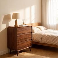 Table de chevet moderne en bois massif avec 3 tiroirs, style Mid-Century, finition bois massif, coins arrondis, pour chambre à coucher ou entrepôt