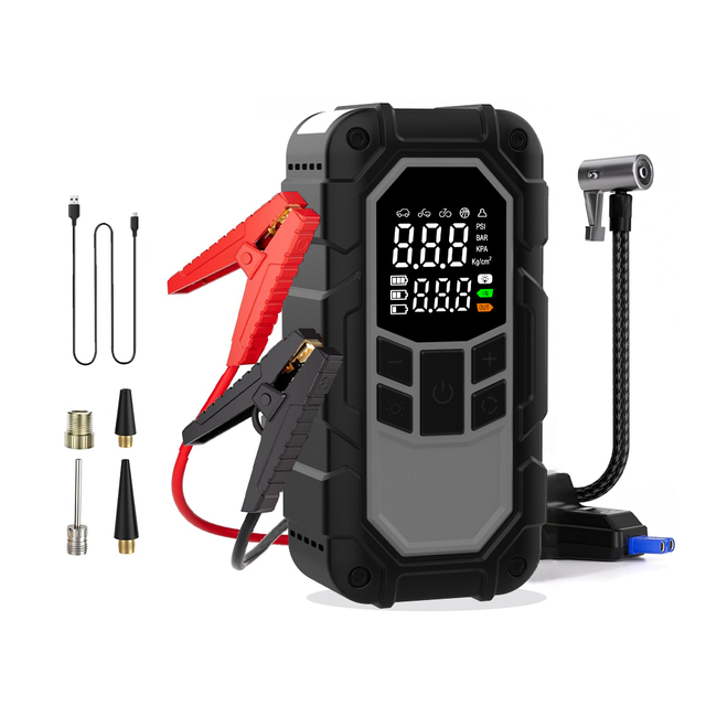 19MM 8000mAh Cordless Smart Jump Starter Tire Inflator Function ABS 150psi Smart Jump Starter Tire Inflator 8000mAh Capacity