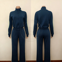 Ensemble de survêtement 2 pièces pour femme avec logo personnalisé, veste zippée et leggings taille haute, passepoil contrastant, tenue de sport décontractée pour l'entraînement et le jogging