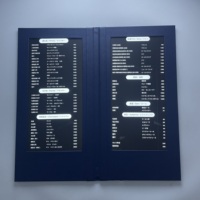 Couverture de menu LED rechargeable M5511 doubles pages vues LED couverture personnalisée en cuir PU motif litchi marine