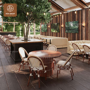 Canapé en cuir en forme <span class=keywords><strong>de</strong></span> <span class=keywords><strong>L</strong></span>, mobilier <span class=keywords><strong>de</strong></span> café-<span class=keywords><strong>restaurant</strong></span>, tables en marbre et chaises en rotin tissé beige, ensemble <span class=keywords><strong>de</strong></span> salle à manger pour café - Product Image 6