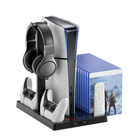 Support de refroidissement pour PS5 Slim Pro, avec chargeur double pour manettes PS5, support de rangement pour jeux et crochet pour casque, compatible avec la console PS5