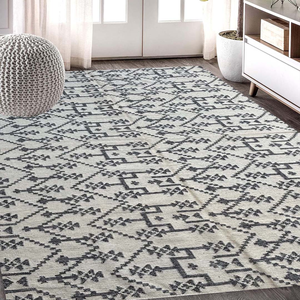 พรมทอผ้าฝ้ายขนสัตว์ขนาด5x8ฟุตสำหรับห้องนั่งเล่นผ้าวูลสีขาวดำเรียบหรู - Product Image 2