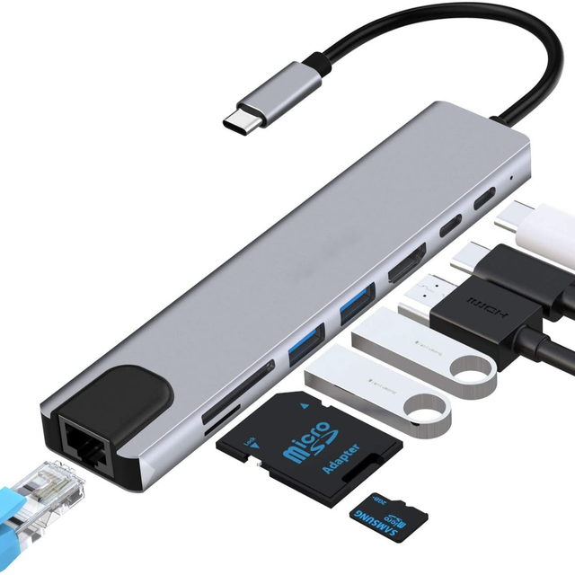 X522 Usb Type C Hub 8 in 1 Usb Hub Multi Function Adapter for Macbook Pro and Type C Windows Laptops