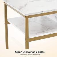 Table de Manucure Moderne en Bois avec Panneaux Marbrés, Tiroir de Rangement, Équipement Polyvalent pour Salon et Atelier