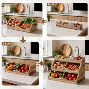 Panier <span class=keywords><strong>de</strong></span> rangement 3 niveaux en bois massif pour pommes <span class=keywords><strong>de</strong></span> <span class=keywords><strong>terre</strong></span> et oignons, corbeille à fruits et légumes empilable pour comptoir <span class=keywords><strong>de</strong></span> cuisine avec plateau supérieur à 4 compartiments - Product Image 3