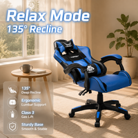 Chaise de jeu AOR avec roulettes de 50 mm, inclinable à 135 degrés, pour bureau, jeux, confortable, pivotante, réglable en hauteur, vente en gros