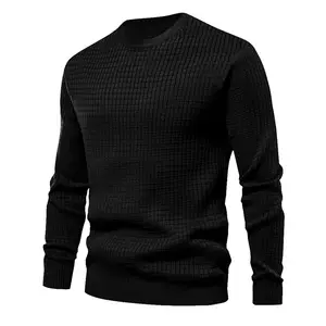Suéteres de punto personalizados con logotipo Jacquard, cuello redondo, algodón, prendas de punto de gran tamaño Unisex, jerséis de invierno, suéter para hombres