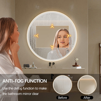 Espejo Táctil Redondo, Espejo de Baño con Luz LED, Espejos LED Ajustables para Baño