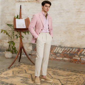 Giacca da Completo Slim Fit per <span class=keywords><strong>Uomo</strong></span> in 100% <span class=keywords><strong>Lino</strong></span> di Alta Qualità, Semi-Foderata con Logo Personalizzato, <span class=keywords><strong>Abito</strong></span> Casual per <span class=keywords><strong>Uomo</strong></span> - Product Image 3