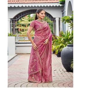 Abhi Fashion Designer Luxury Party Wear <b>Saree</b> Fancy <b>Satin</b> Fabric Beaded Embellishment Stylish Women's Ethnic Fashion All Seasons - Product Image 1