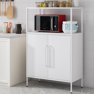 Buffet de rangement en acier de style nordique moderne avec 2 étagères réglables pour meubles de cuisine - Product Image 1