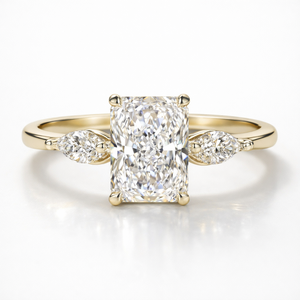 Bague de fiançailles en or massif 18K 14K avec trois pierres, diamant cultivé en laboratoire certifié IGI personnalisé, bijoux pour femmes - Product Image 1