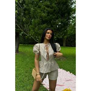 Completo due pezzi <span class=keywords><strong>Laura</strong></span> beige a quadri da <span class=keywords><strong>donna</strong></span>, top e pantaloncini in lana sopra il ginocchio, per inverno, estate e autunno - Product Image 6