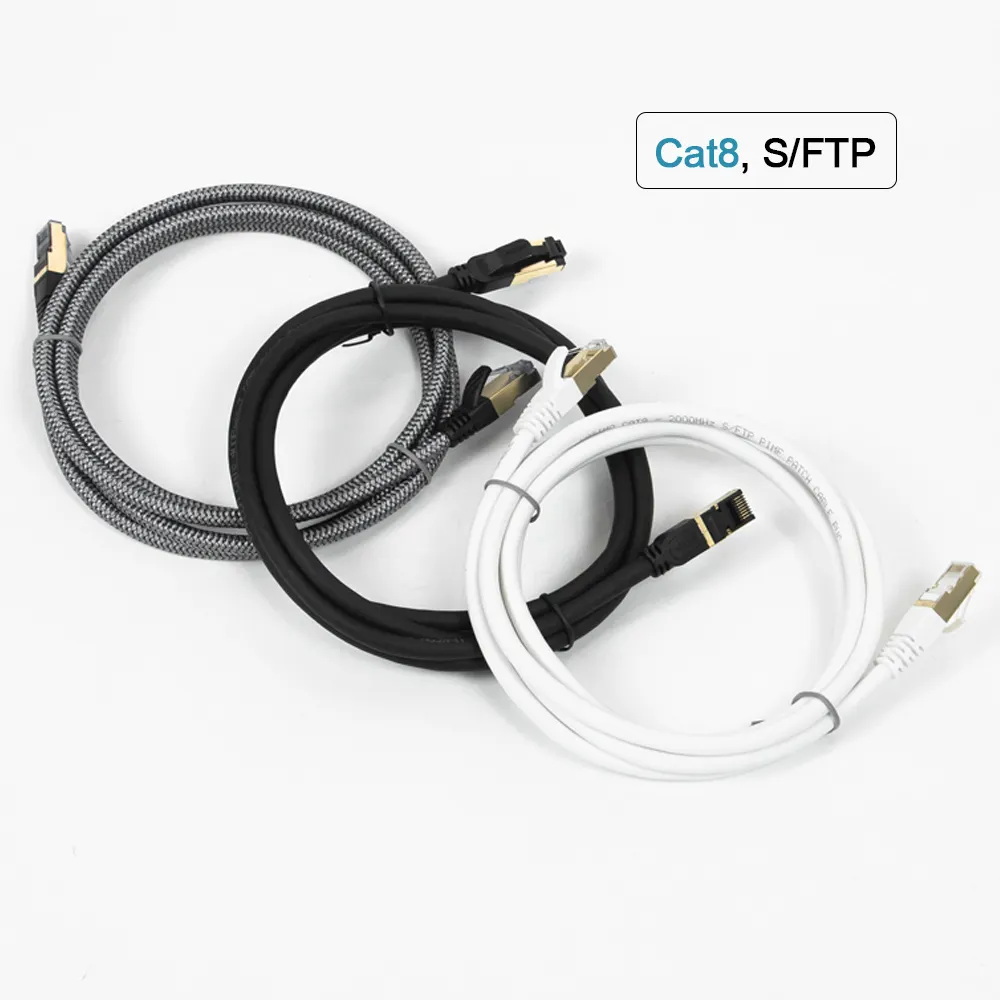 공장 LSZH FFTP S/FTP SF/FTP 네트워크 와이어 베어 구리 LAN 코드 Cat8 RJ45 커넥터가있는 고양이 8 이더넷 패치 케이블