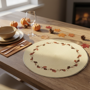 Asian Zen Style Handmade Woven Round Fringe Placemats 32cm Eco Friendly PP <b>Plastic</b> 1cm Thick Yichuan Brand <b>Table</b> <b>Mats</b> EM38 Woven - Product Image 1