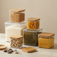 Emballage YAFU, boîte carrée de grande capacité pour salade, sushi, fruits, bonbons, café, pizza, biscuits, aliments, en plastique PET avec couvercle en bambou