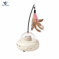 Jouet automatique pour chat, jouet UFO pour chat avec baguette à plumes et clochette, jouet interactif oscillant pour chats et chiens, blanc et rose