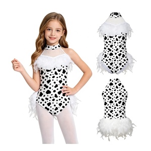 Justaucorps imprimé animal pour filles, motif vache, léopard, plumes, volants, col licou, costume de danse, spectacle, tenue de fête, personnalisable - Product Image 5