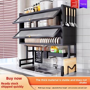 Mueble de Cocina de <span class=keywords><strong>Metal</strong></span> de Doble Nivel de Alta Calidad con Escurridor para Platos y Tazones, Estante de Almacenamiento para Encimera, Diseño Antipolvo - Product Image 3