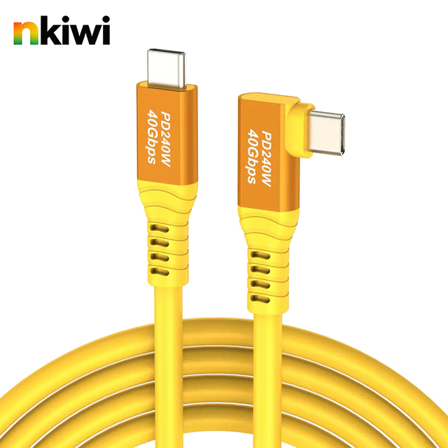 USB4 Thunderbolt 4 40Gbps 240W PD 8K60Hz Right-Angle 90-Degree Braided USB-C 2m Fast Charging Data Cable for Car HDTV Laptop SSD