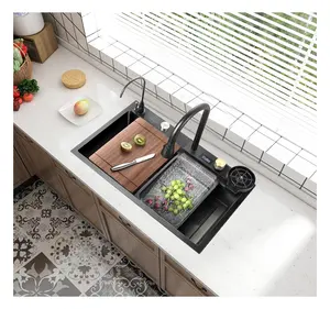 Neue Technologie Küchenspüle mit Wasserfall-Rohrhahn smart handgefertigte Küchenspüle hochwertiges Edelstahl-Küchenspüle