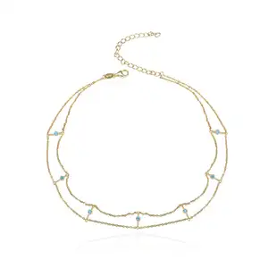 BAGREER SCN161 Dubai Gold Chain With Multi color Gemstone Pendant Women Double Layered Choker Necklace Silver Jewelry CZ Stone