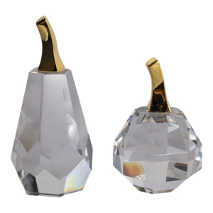 Set di sculture in cristallo a forma di pera e mela con gambo dorato, decorazione moderna per la casa, accessorio per mensole, bagno, ufficio. - Product Image 1