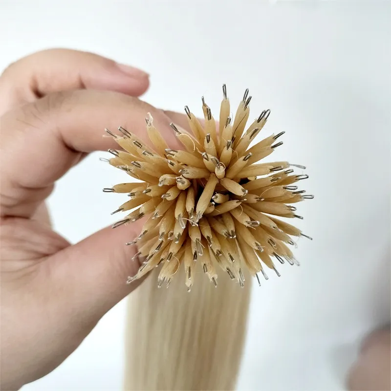 Grosir pirang mentah Remy Nano ekstensi rambut untuk wanita #613 kutikula Rusia menyelaraskan Nano manik ekstensi rambut Keratin
