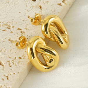 Zogxin Geometric Gold Plated Stud Earrings For Women Titanium Steel Hollow Design - Product Image 2