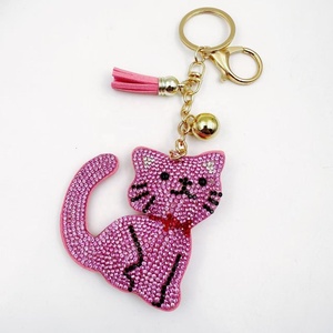 <b>Crystal</b> Korean Velvet Lucky cat Kitten Rhinestone Keychain Bling Diamond <b>Animal</b> Kittens Cats Key Chains Key Ring Pendant Jewelry - Product Image 5
