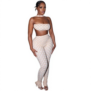 Conjunto de Pantalones y Top Corto sin Tirantes con Cuello <span class=keywords><strong>Polo</strong></span> y Espalda Descubierta con Estampado D9969 para <span class=keywords><strong>Mujer</strong></span>, Sexy y a la Moda en Europa y América - Product Image 1